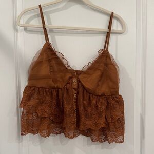 Elegant Brown Lace Tank Top